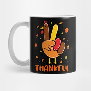 Cute Peace Love Turkey Hand Sign Thankful Happy Thanksgiving Mug